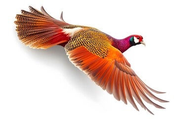 Fototapeta premium Golden Pheasant Bird Flying with White Background, Realistic Photo, Wallpaper, Cover and Screen for Smartphone, Cell Phone, Computer, Laptop, 9:16 and 16:9 Format