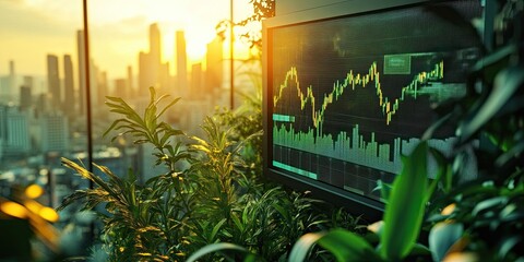 Stock Market Growth with Cityscape View