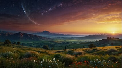 Beautiful meadow at sunset