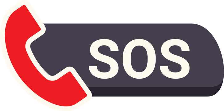 Red phone icon over sos message symbolizing emergency contact