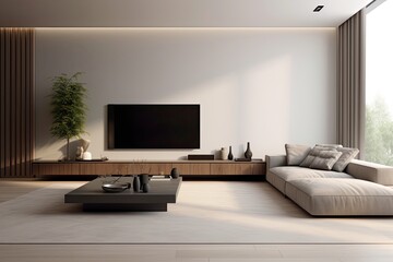 Minimalist home interior design of modern living room.