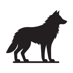 vector black silhouette of a wolf and white background