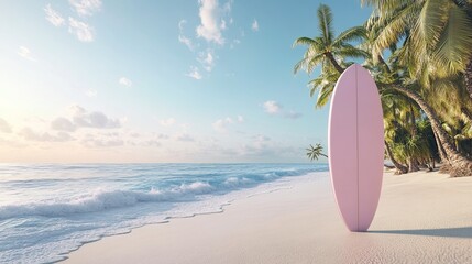 Pink Surfboard on Tropical Beach