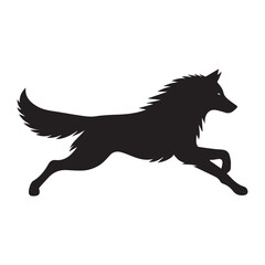 vector black silhouette of a wolf and white background