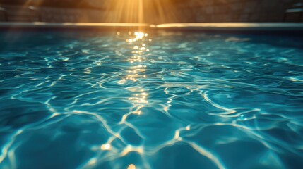 Obraz premium A close-up of the pool's underwater floor, with light rays dancing through the water, providing a calming and serene background with space for text.