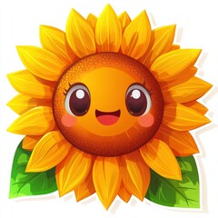 Fototapeta premium Cute Cartoon Sunflower with Smiling Face