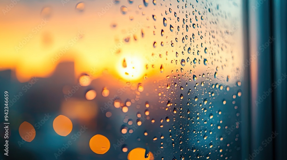 Aufkleber a close-up of water droplets on a windowpane, highlighting their intricate details and the blurred b