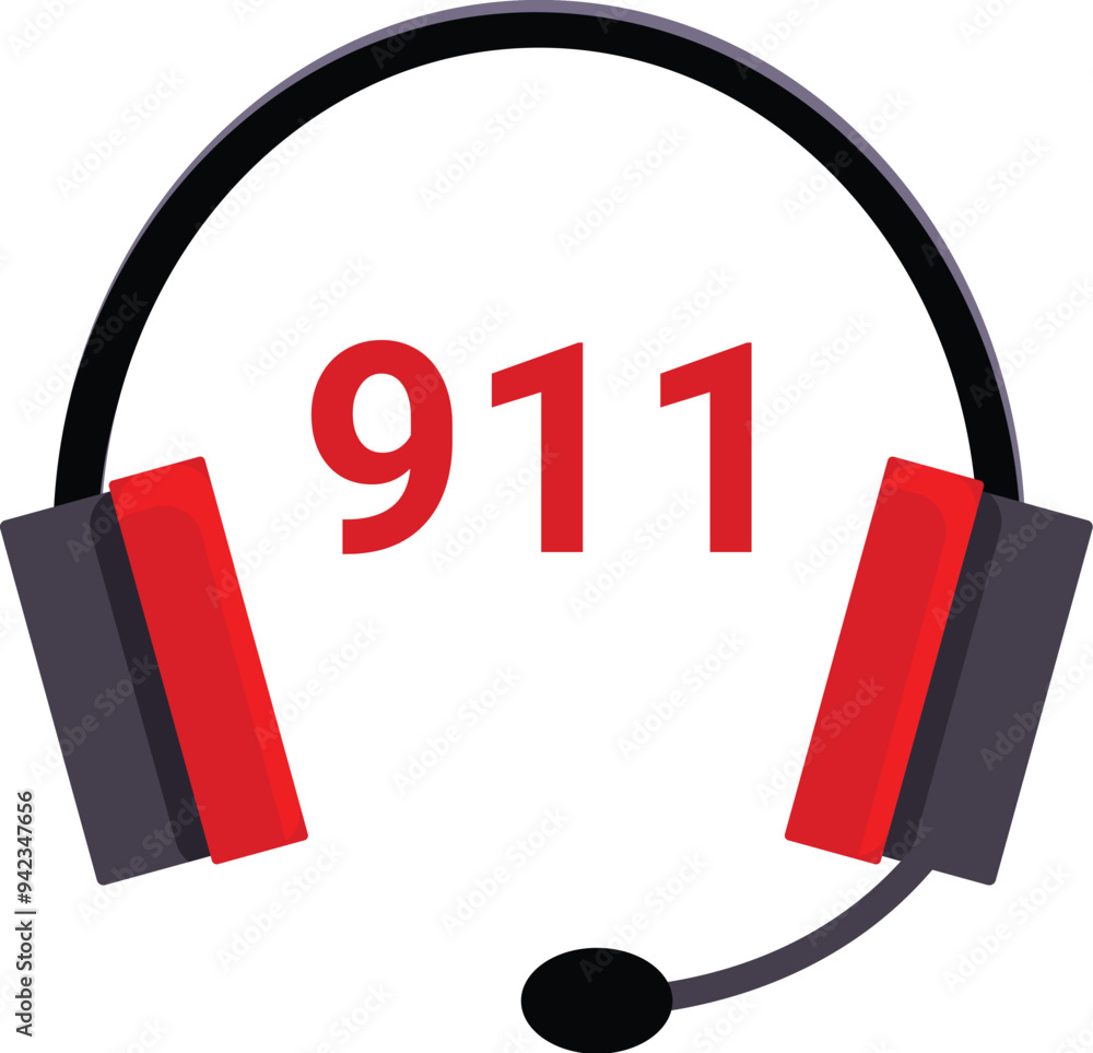 Poster headset with microphone displaying 911 representing emergency services and communication