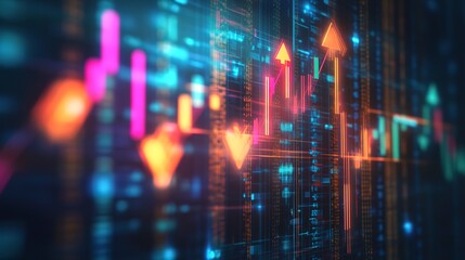 Growth arrow up and progress success business skill increase improvement graph on market profit stock background with goal of achievement futuristic finance economy