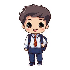 Cute boy going to school with backpack Cartoon Vector illustration.