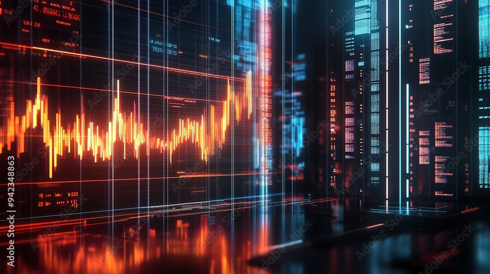 Poster chart market indicator trader diagram shiny glow business technology stock visualization data econom
