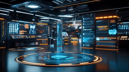 Futuristic Sci-Fi Interior with Glowing Displays