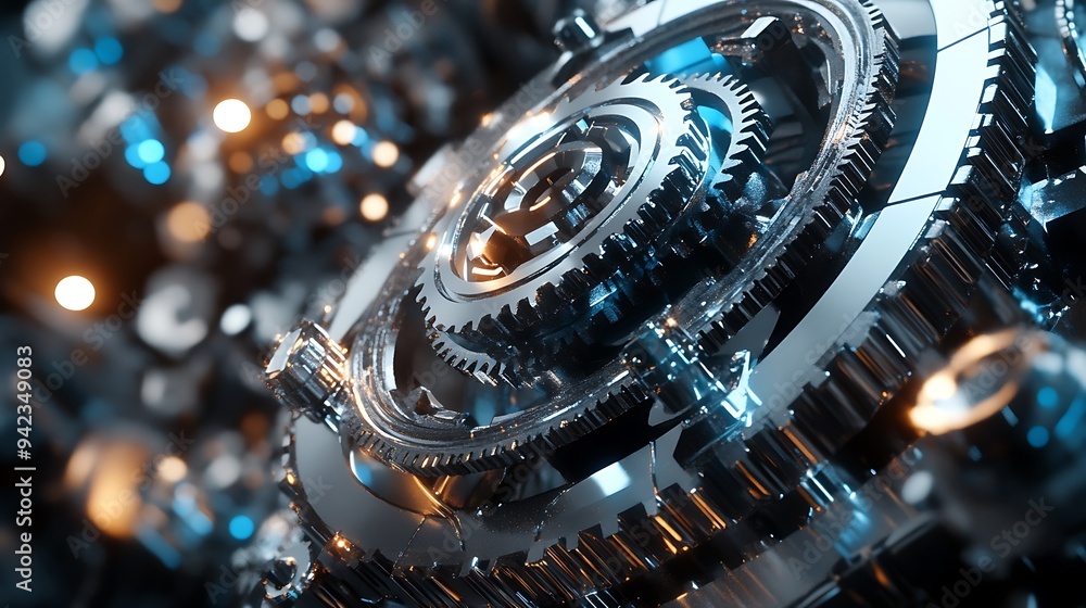 Poster a close-up of intricate gears in a machine