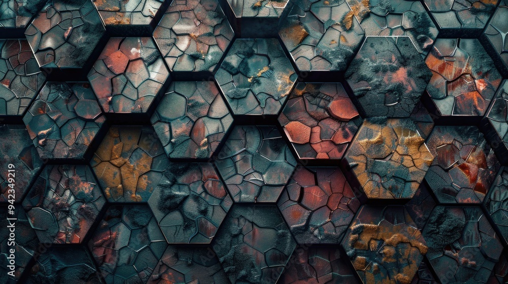 Aufkleber A close-up view of a hexagonal pattern created with paint, ideal for use in decorative design and creative projects