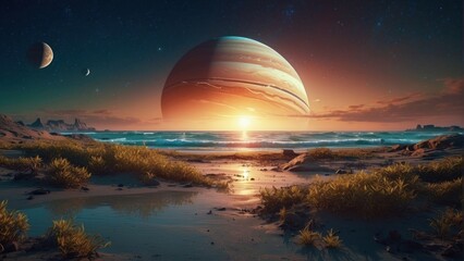 Obraz premium Beautiful panoramic wallpaper with beach and unearthly sky
