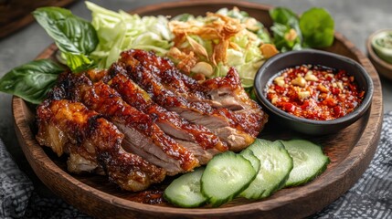 Ayam geprek is a dish of fried chicken with chili sauce and vegetable toppings