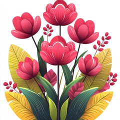 Vibrant Floral Bouquet with Red Flowers and Green Foliage