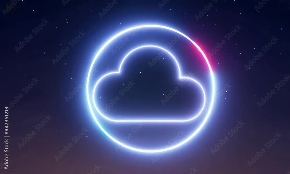 Aufkleber mesmerizing neon cloud formation illuminated against the starlit sky in a tranquil setting at dusk. 