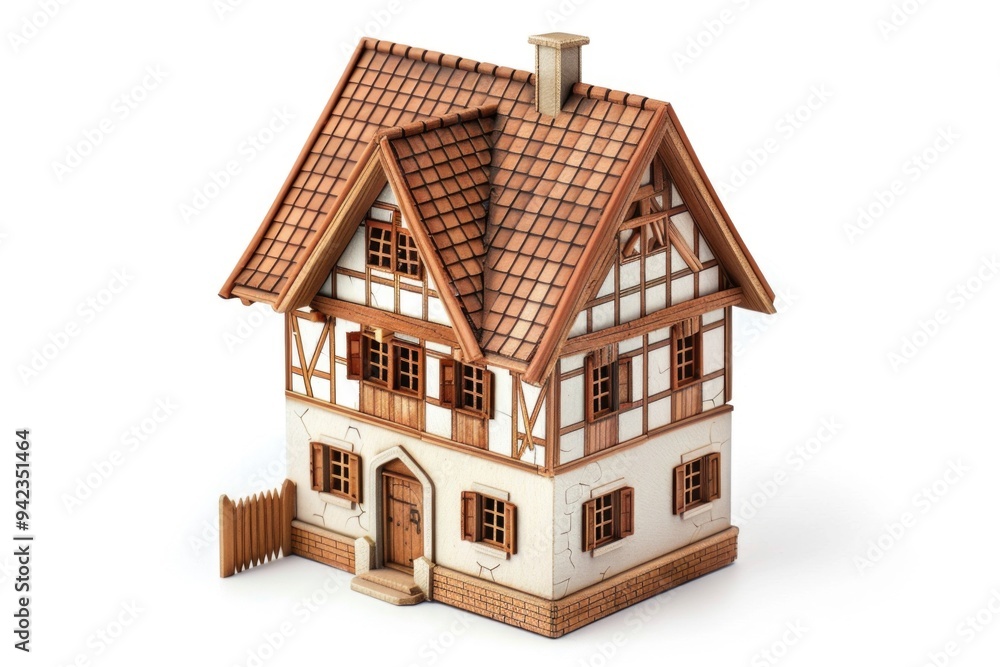 Poster A 3D model of a house on a clean white surface, ideal for architecture and design concepts