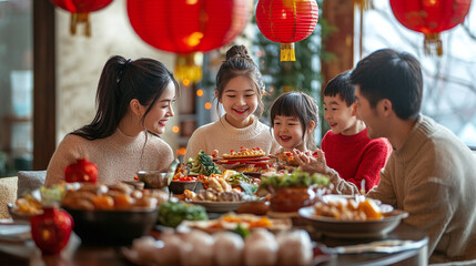 Happy Family Gathering for Chinese New Year Feast