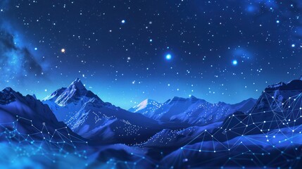 Obraz premium Starry Night Mountainscape with Abstract Network