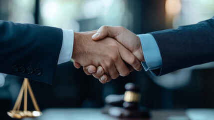 A firm handshake symbolizes agreement and partnership in professional setting, conveying trust and collaboration.