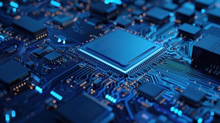 Obraz premium Closeup of a Circuit Board with Glowing Blue Lines