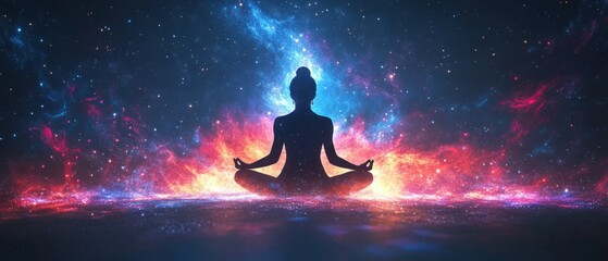 Digital art of a meditating figure surrounded by digital code, symbolizing mindfulness in the tech era, [meditation], [tech mindfulness]