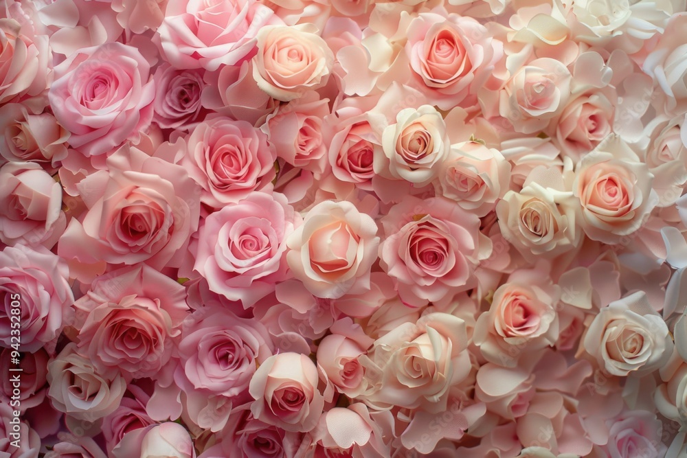 Wall mural A close-up shot of a bunch of pink roses