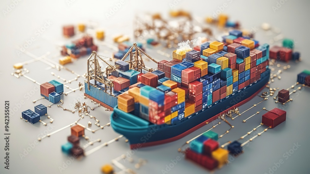 Poster 3d flat icon as world trade dynamics visualizing the flow of global commerce. in global business the