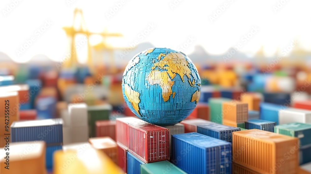 Poster 3d flat icon as world trade dynamics visualizing the flow of global commerce. in global business the