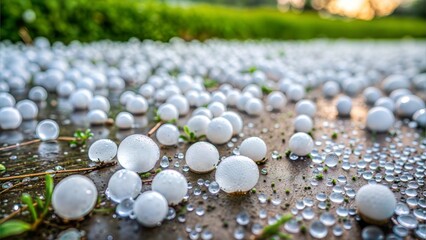 Hailstorm with ice pellets hitting the ground, severe weather, frozen precipitation