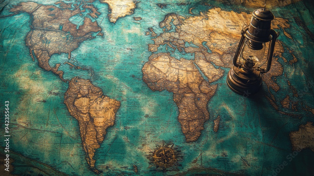 Aufkleber a detailed world map with highlighted travel routes and destinations, ideal for showcasing global ad