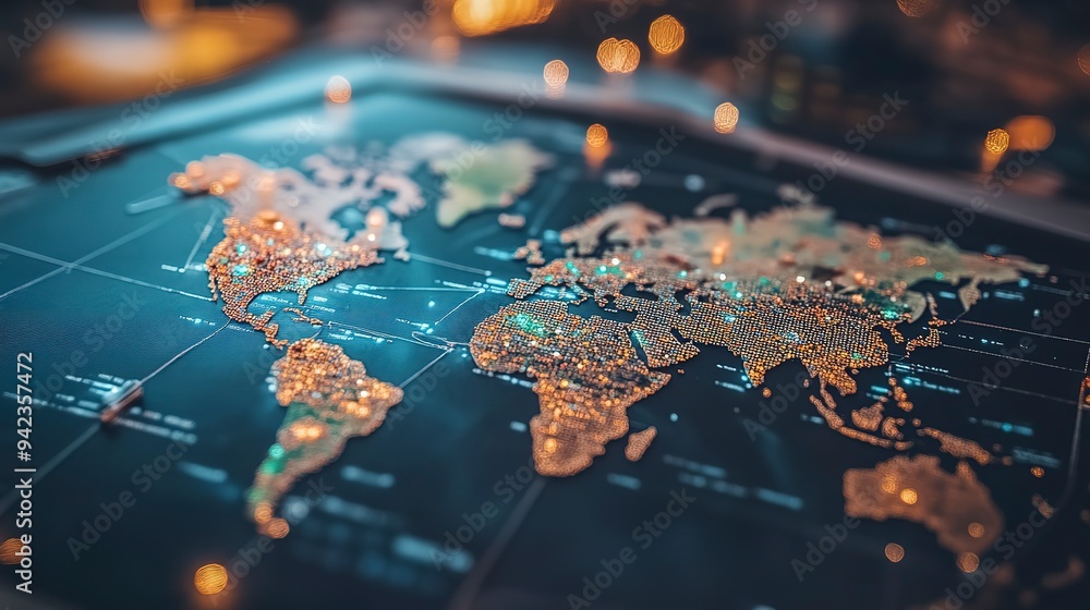 Poster this photo depicts a world map with a multitude of dots, illustrating various locations across the g