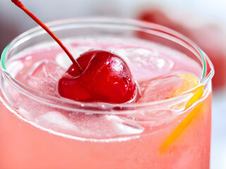 A refreshing pink drink with cherry on top generative ai
