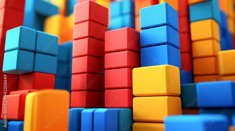 Fototapete abstract background of colorful blocks stacked in a random pattern. the blocks create a sense of dep