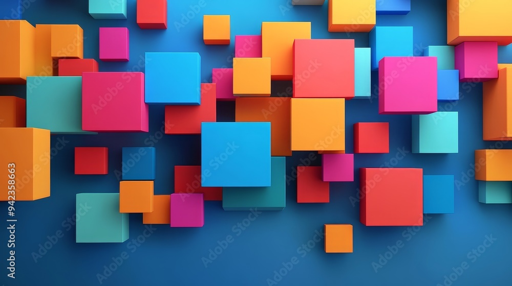 Aufkleber abstract background with colorful cubes floating against a blue backdrop.