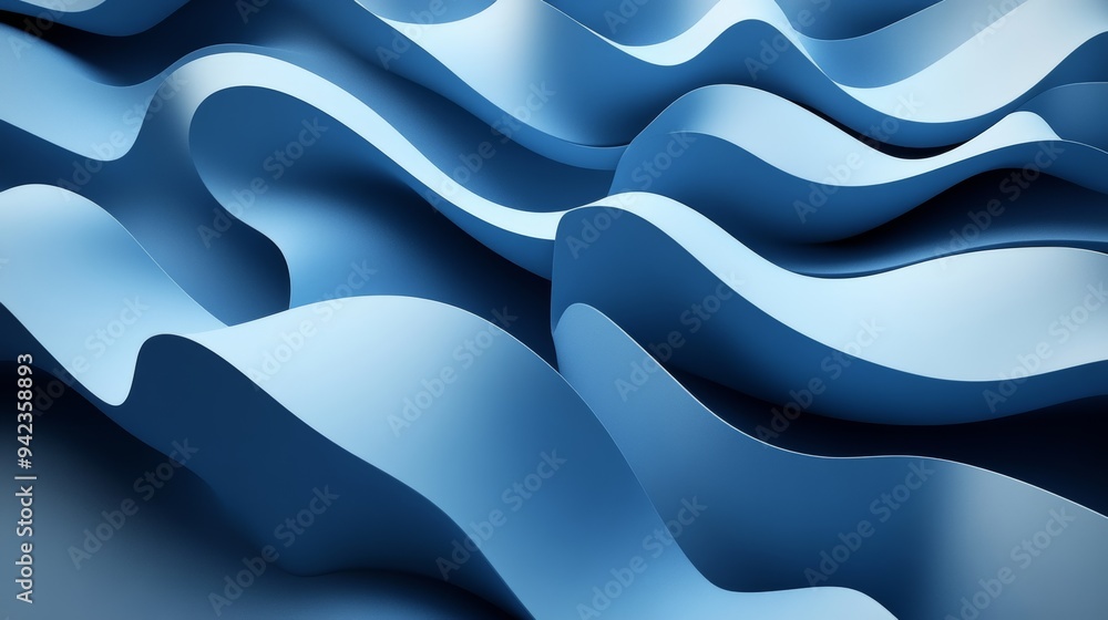 Poster abstract blue wavy background with smooth curves and soft light.