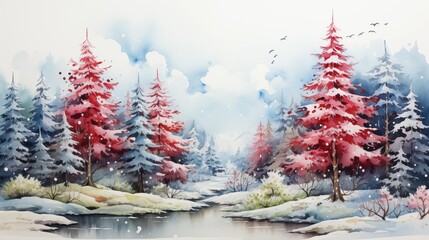 watercolor christmas White background scene