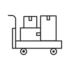 Luggage cart icon. Stacked boxes illustration. Minimalist line art design. Vector transportation symbol.