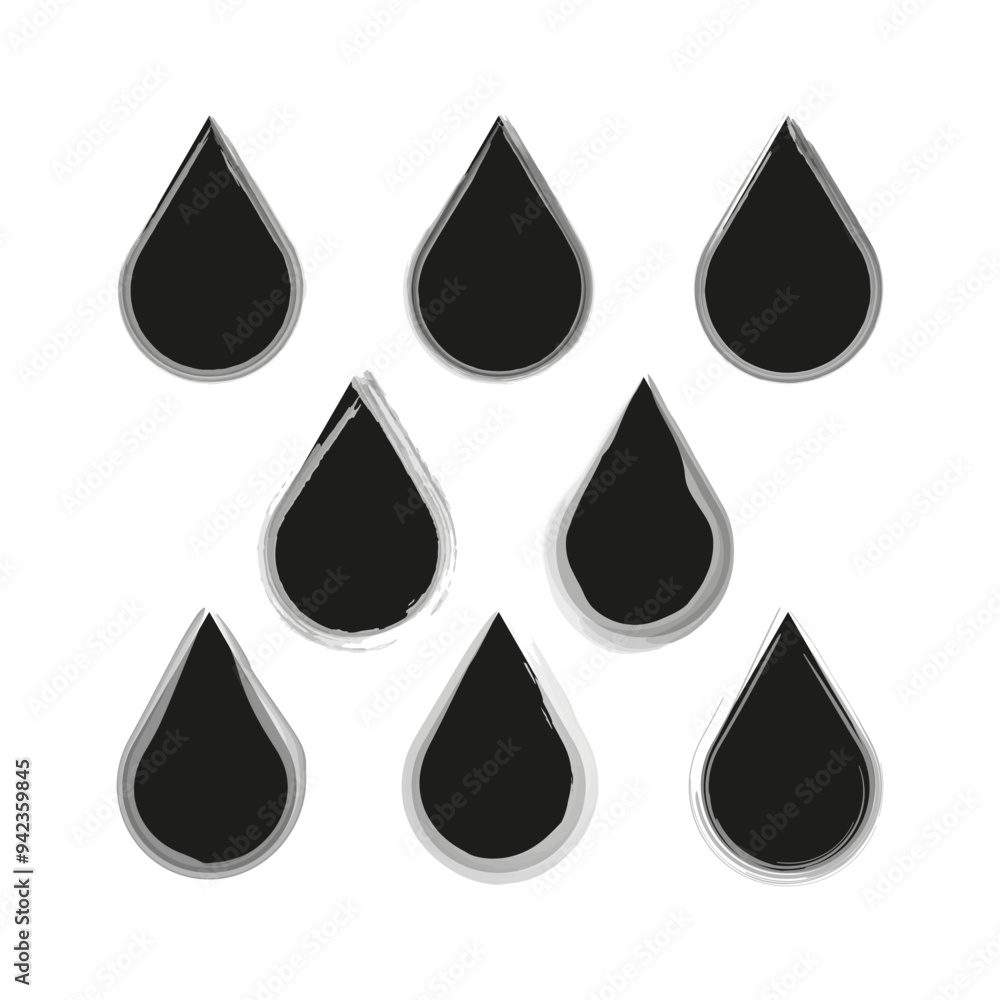Aufkleber droplet icons. sketched raindrop shapes. repeating teardrop design. black and white vector.