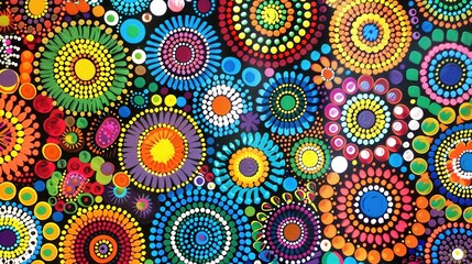 Abstract Colorful Dot Painting with Floral Motifs
