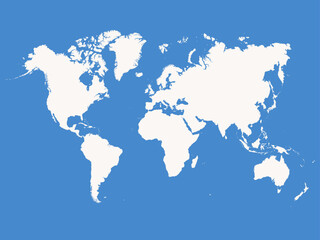 white world map with blue background