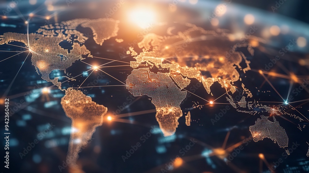 Aufkleber a world map overlaid with interconnected lines symbolizing globalization and interconnected economie