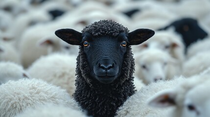 A black sheep symbolizes leadership and uniqueness, standing out among a flock of white sheep.