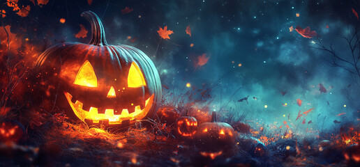 Halloween, banni&egrave;re avec place pour texte, automne et saison des citrouilles, fond d'&eacute;cran terrifiant pour Halloween, Image qui fait peur.