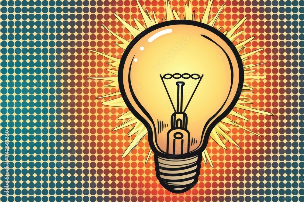 Poster A light bulb with a starburst effect in the background