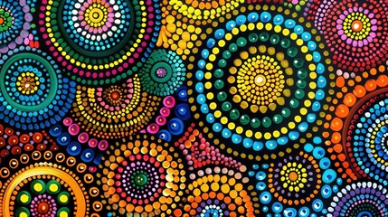 Abstract Colorful Dot Painting with Circular Patterns