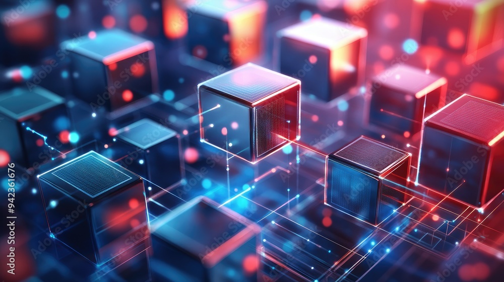 Fototapete 3d rendering of isometric cubes in a futuristic business technology background, emphasizing innovati