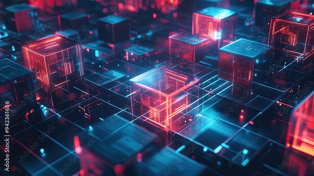 Fototapete 3d rendering of isometric cubes in a futuristic business technology background, emphasizing innovati